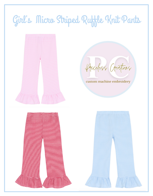Girl's Micro Striped Knit Ruffle Pants