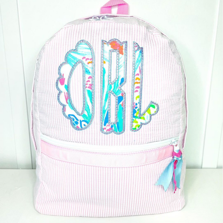 Mint Brand Pink Seersucker Lilly P. Appliqued Backpack