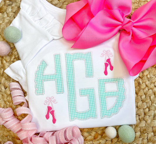 Ballerina Mint & Pink Applique Initial Shirt