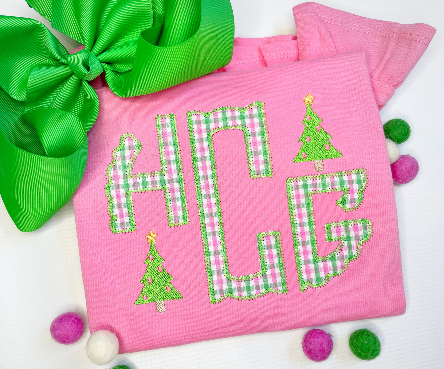 Hot Pink and Green Scallop Initials Christmas Design