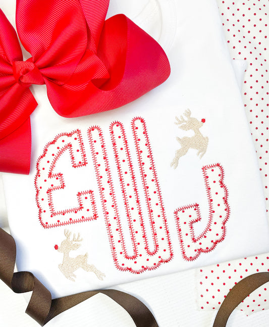 Scallop Monogram with Reindeer Mini