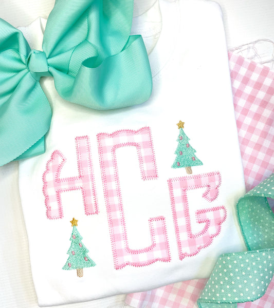 Scallop Monogram with Christmas Tree Mini