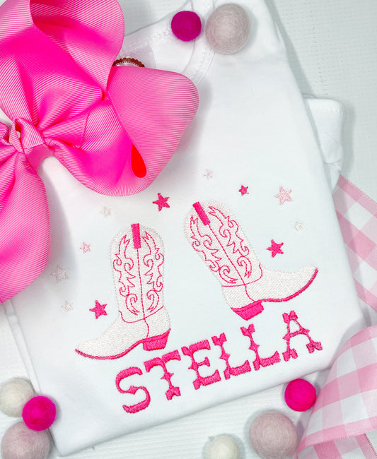 Girl's Pink Cowgirl Boots Ruffled Shirt