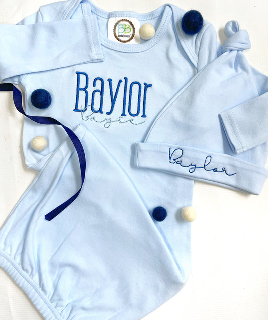 Personalized Baby Gown & Matching Beanie
